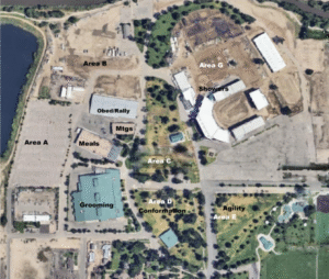 satellite image of island grove with venues marked.